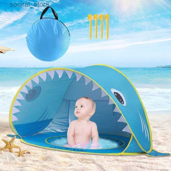 Tiendas de campaña de juguete Tienda de playa con protección UV Tiburón portátil Refugio para el sol para bebés Pop Up con piscina para bebés Juguete al aire libre Verano Niño Natación Casa de juegos L240313