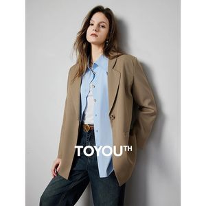 Toyouth Women Blazer Spring Notched Collar Office Lady à manches longues Single Button Moyenne de la longueur Métronneuse Casual Hadies 240507