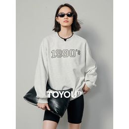 TOYOUTH femmes lettre perle perlé sweat 2024 printemps O cou à manches longues Style décontracté américain pull à capuche hauts 240329