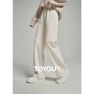 Toyouth femmes en peluche tricot pantalon 2023 hiver taille élastique droite ample pantalon large motif épi de blé pantalon de survêtement décontracté 240309