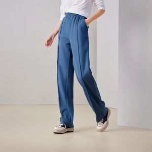 Toyouth femmes pantalons de survêtement 2023 automne taille élastique pantalon droit ample Design poche décontracté confort noir bleu abricot pantalon 240309