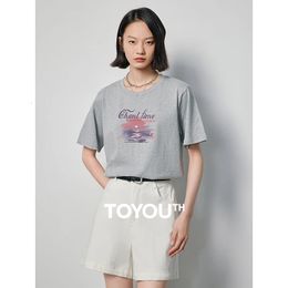 T-shirt Toyouth Women 2024 Summer Sleeve O Cou Loose Tees mignon Imprimé graphique quatre couleurs Coton Pure Comfort Casual Tops 240509