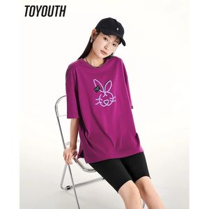 Toyouth Vrouwen T-shirt Zomer Korte Mouw Ronde Hals Losse Tees Design Print Puur Katoen Casual Veelzijdige Tops 240329