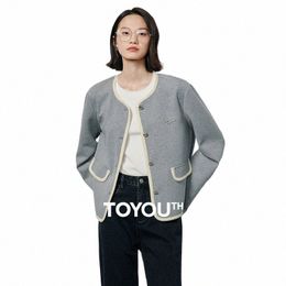 Toyouth Femmes Tweed Veste 2024 Printemps Nouveau élégant simple boutonnage Butt Lg manches bureau dame vêtements de travail vêtements d'extérieur manteau s7qC #