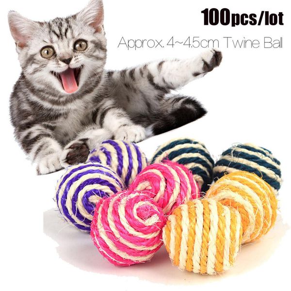 Juguetes 100 unids/lote juguete para gatos Pinkycolor Sisal Ball gatito Teaser jugando masticar juguete para atrapar arañazos