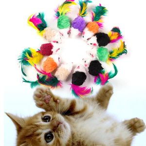 Toys 10pcs/lot mini kleurrijk kat speelgoed pluche onwaar muis speelgoed voor katten kitten dier grappig spelen kattenproducten huisdier cat benodigdheden