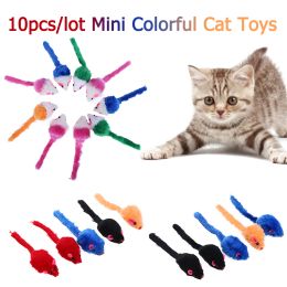 Toys 10pcs Pet Cat Toys False Mouse Mini Juguetes Funny Playing para gatos con coloridos Feather Plush Mini Mouse Toys Suministros para mascotas