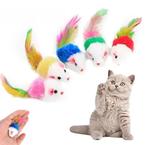 Juguetes 1pc gato juguete colorido pluma divertida juguete suave pelusa de ratón falso gato gat gatito gatito interactivo (color aleatorio)