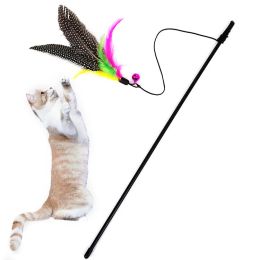 Toys 1PC Funny Kitten Cat Teaser Interactive Toy Rod with Bell and Feather Toys For Pet Cats Stick Wire Chaser Wand Toy Random Color