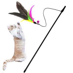 Toys 1pc Funny Kitten Cat Teaser Tiet jouet interactif avec cloche et plumes pour animaux de compagnie Cats Stick Wire Chaser Wand Toy Couleur aléatoire