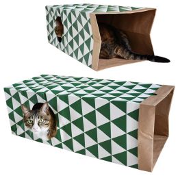 Toys 1PC Green and White Grid Tunnel House, Pet Tunnel Toys, Cat Supplies, Toy Cat Paper House, Cat Asle Toys and Pet Supplies