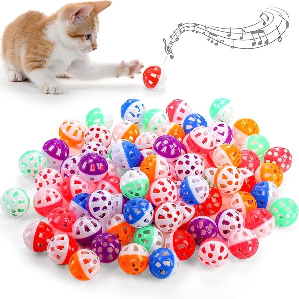 Toys 20pcs Cat Toy Balls Pet Cat chaton jouent aux balles en plastique avec Jingle Bell Pounce Chase Rattle Toy Cat Toys Bulk Color