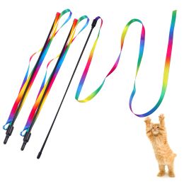 Toys 3pcs teaser jouet chat wand rainbow ruban chat fun bâton interactif intérieur exercice sain