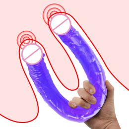 Jouets 46 cm gode de gelée douce Double Long godes réalistes lesbiennes vaginales pour les femmes godes jouets sexuels Plug Anal Flexible faux
