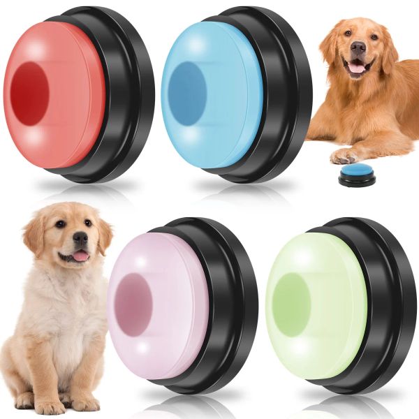 Jouets 4 pièces bouton pour chien avec lumière jouets pour chien bouton de conversation Buzzer bouton d'entraînement pour animaux de compagnie bouton d'enregistrement vocal amusant pour chiens discours des animaux de compagnie