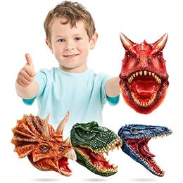 Toys 4PCS Funny Dinosaur Puppets Toys Soft Dinosaurs Hand Puppet T Rex Triceratops Dino Figures Set for Halloween Party Fall Gifts