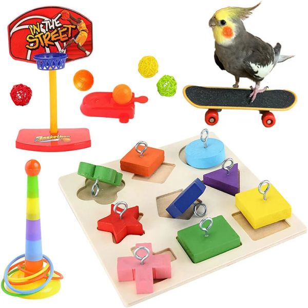 Toys 4pcs Parrot Toy Set Puzzle Set à mastication des oiseaux jouets Ustensiles Crossborter Special for Bird Toy Combination Set