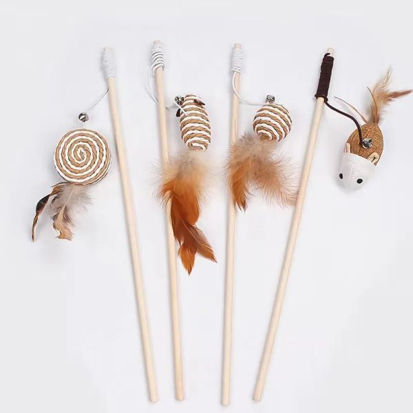 Juguetes 50pc/lote gato juguetes gato teaser wood stick gatito bolas de ratón divertidos plumas gato varita juguetes interactivos suministros de gato