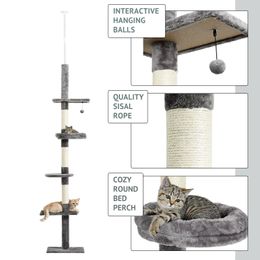 Toys 5Level Cat Tower grimpant des jouets Structures Cat grimpeur Arbre Post Shees Mat Plateforme multicouche super grande avec balle suspendue