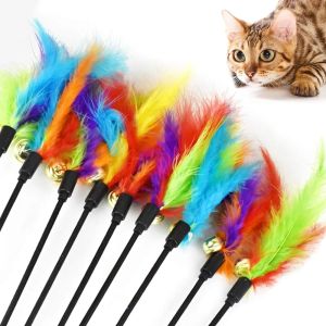 Toys 5pcs Feather Cat Teaser Toys for Cat Interactive Feather Wands Toy Funny Pet Cat Stick Kitten Chaser Wand Bell Toy Random