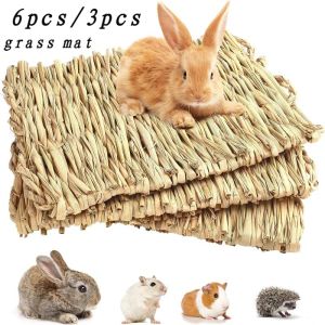 Jouets 6/3 pièces tapis d'herbe de lapin tapis de foin tissé jouets à mâcher comestibles petits nids d'animaux pour Chinchilla Hamsters cochon d'inde perroquet