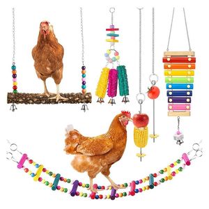 Jouets 6 paquets de jouets de poulet jouets de Xylophone de poulet pour poules jouets d'échelle de balançoire de poulet mangeoire à légumes suspendue