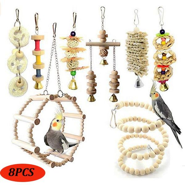 Juguetes 8 Uds. Juguetes para pájaros cacatúa loro juguetes y accesorios periquito soporte de percha parkiet speelgoed vogelspeelgoed jouet perroquet