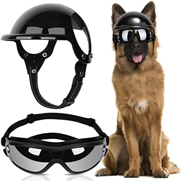 Juguetes Atuban Casco y Gafas para Perros Protección UV Gafas de Sol para Perros Gafas para Perros Sombrero para Mascotas Cascos de Motocicleta Protección para Montar Cachorros