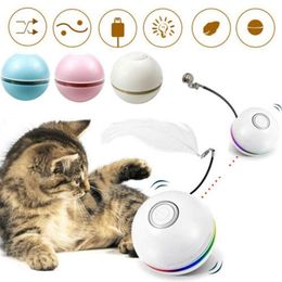 Jouets automatiques pour chats, boule roulante, herbe-aux-chats interactive, Rechargeable par USB, auto-rotative, colorée, cloches à plumes LED, jouets pour chats Kitte