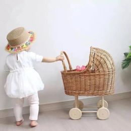 Toys Baby Photography Props Retro Rattan Baby Stroller Toy Photo Studio Baby Doll Carrage Children's Room Decoration Baby Doll Cart