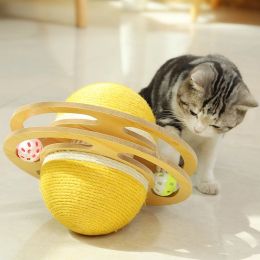 Toys Bell Ball Astéroïde Cat Sharp Cat Natural Natural Solid Wood Scratcher Interactive Pet Accessories Sisal Turntable Kitten Wheel Wheel Bowl