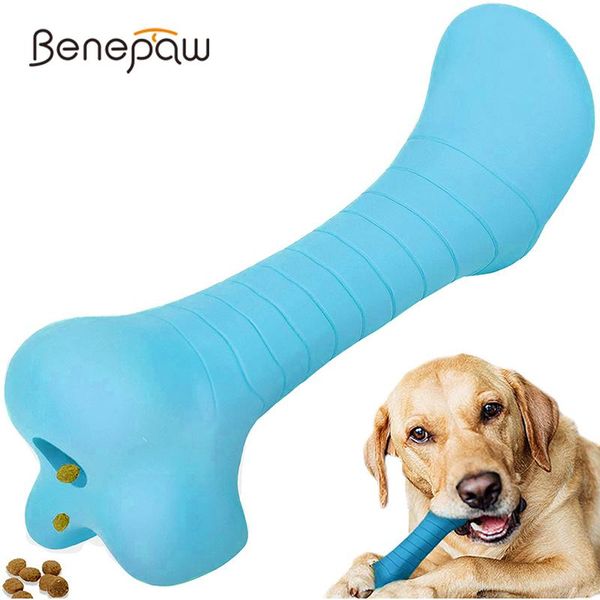 Juguetes Benepaw, dispensador de comida fuerte, hueso de perro, tratamiento interactivo no tóxico, juguetes para cachorros y mascotas, palo de masticar con chirriador de goma Natural