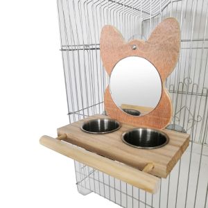 Jouets tasse d'alimentation pour oiseaux, mangeoire suspendue pour perroquets, bols d'eau en acier inoxydable avec miroir de perche pour perruches grises africaines