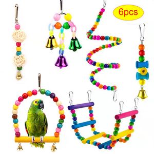 Jouets pour oiseaux, perroquets, ensembles de jouets, pont pivotant à mâcher, boules de perche, cloches, jouets colorés et de couleur primaire pour petits oiseaux, différents modèles