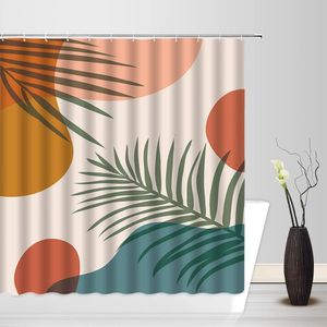 Speelgoed Boho Mid Century Moderne Douchegordijnen Abstract Retro Geometrische Regenboogboog Groen Blad Minimalistische Esthetische Kunst Badkamer Decor