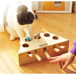 Toys chat drôle puzzle solide en bois coller un jeu de taupe interactif capture de chasse aux jeux de souris chaton chats jouet otheet triangle ch s s