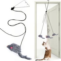 Toys chat jouet interactif suspendu porte rétractable chat grab corde de souris noire taquinant bâton intérieur