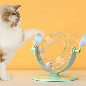 Toys Cat Toy Funny Funny Cat Feather Feather Pet Selfyhappy Spinning Track Juguete Cat Board de rasguño Artefacto de alivio con campana