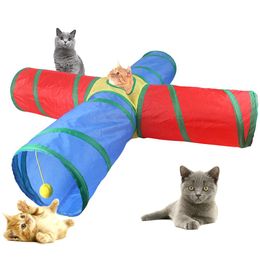 Jouets Tunnel pour chat, Tube pliable à 4 voies avec balle interactive, jouets anti-ennui pour animaux de compagnie, petits chiots, chatons, lapins, chiens