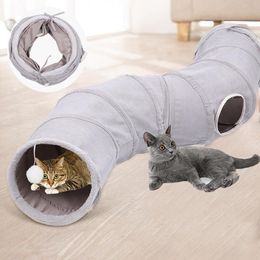 Speelgoed Kattentunnel voor binnenkatten Opvouwbaar kattenspeelgoed Speelbuis 3 manieren S-vorm Kattentunnel Grijs Suède Huisdier Crinkle Tunnels met bal