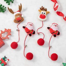 Toys Christmas Cats Plush Toys Cute Cartoon Santa Claus Deer Doll met Bell Kitten Interactive Sticks Kerstmis Nieuwjaars huisdierenbenodigdheden