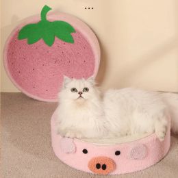 Toys Joueurs Pig Cat Scratcher Sisal tissage rond chat Scratching Pad 2 In1 Claws de broyage intérieur