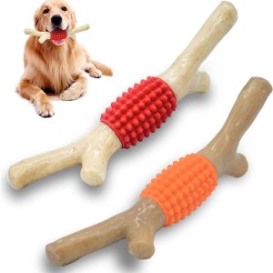 Speelgoed Hondenkauwspeeltje voor agressieve kauwers, stevige grote nylon rubberen bijtstok met echte esdoornhoutsmaak voor grote middelgrote rassen