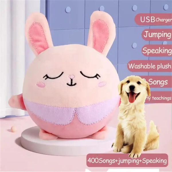 Jouets interactifs à rebond pour chiens, jouet en peluche électronique parlant, boule de lapin sautante, jouets pour animaux de compagnie chantants USB pour petits chiens