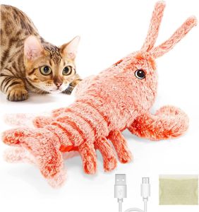 Speelgoed elektrisch flopping kreeft kattenspeelgoed realistische springgarnalen pluche pluche interactief wasbaar speelgoed met CAIP -pakketten voor kat kleine hond