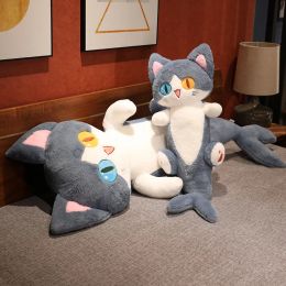 Toys Fluffy Transforming Shark -vormige kat plush speelgoed gevuld schattige kitty poppen squishy kussen zachte cartoon kussen kussen Kerstcadeau