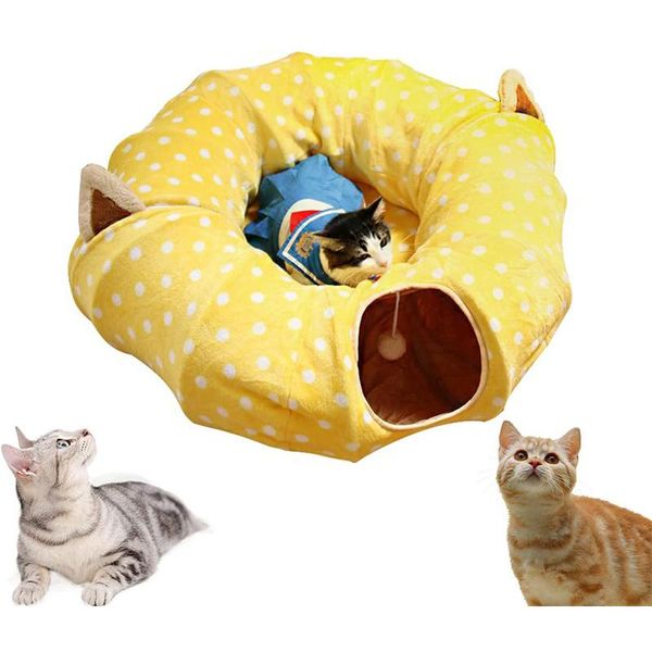 Juguetes Tubo plegable para gatos y túnel para gatos con tapete central para gatos, perros, material de felpa suave y túnel para mascotas en forma de luna llena, camas para gatos