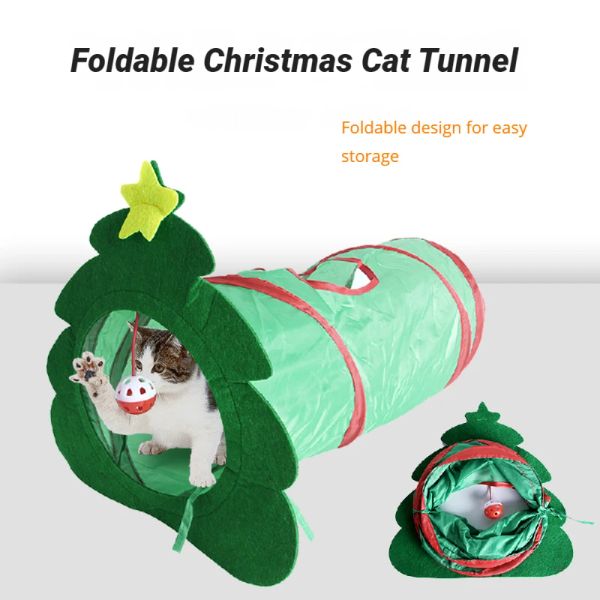 Jouets pour chat, tunnels de jouets, nouvelle conception, tunnels de noël pour chaton, boule d'accompagnement, jouets interactifs amusants, fournitures pour animaux de compagnie pour chaton