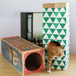 Juguetes divertidos para gatos, túnel de juguete con agujero plegable, casa de Papel Kraft para gatos, túnel para gatear, casa de papel para gatos, juguete interactivo para mascotas, suministros para gatos