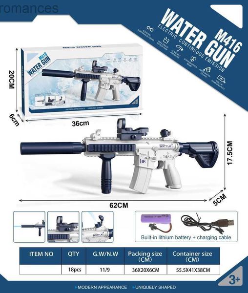 Toys Gun M416 automatique électrique jouet pistolet à eau été grande capacité eau plage en plein air combat d'eau piscine enfants jouets cadeaux meilleure qualité 240307